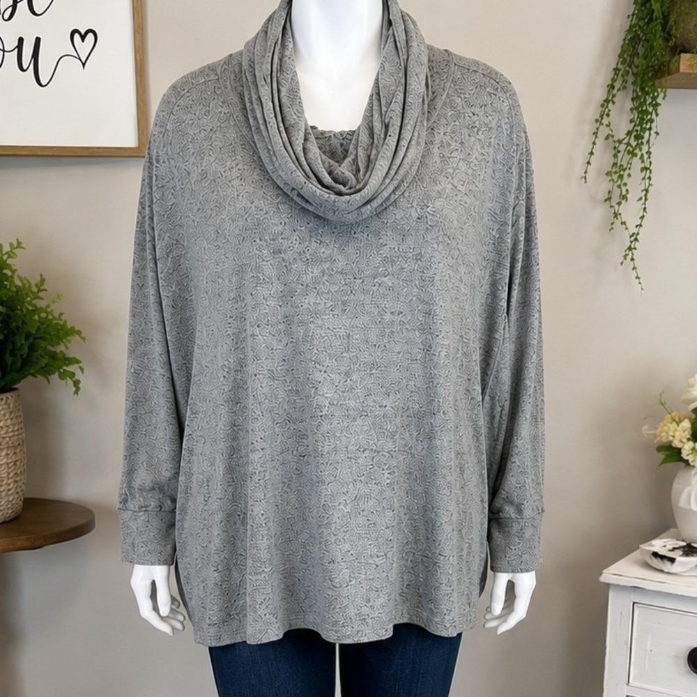 Cupio Womens Sweater Sage Green Marled Cowl Neck Lace Back Detail 3X